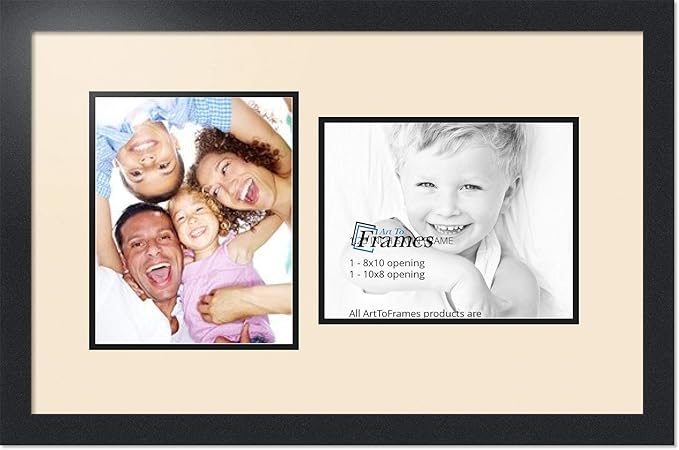ArtToFrames Collage Photo Frame Double Mat with 2 - 8x10 Openings and Satin Black Frame