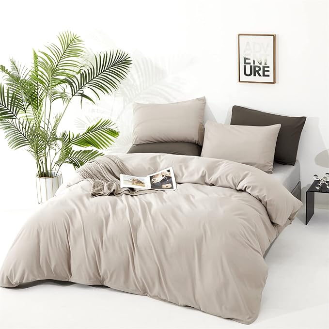 CLOTHKNOW Light Khaki Full Size Comforter Sets 3Pcs Oatmeal Bedding Comforter Sets All Season Soft Beige Khaki Comforter with 2 x Pillow Cases
