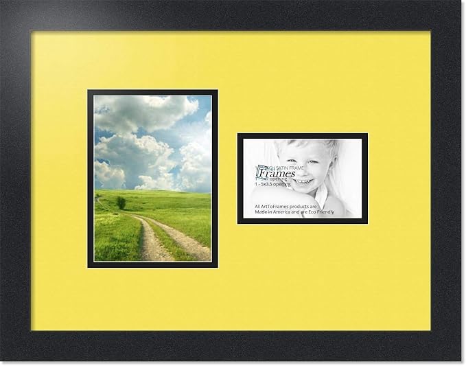 ArtToFrames Double-Multimat-109-47R/89-FRBW26079 Collage Photo Frame Double Mat with 1-3.5x5, 5x7 Openings and Satin Black Frame