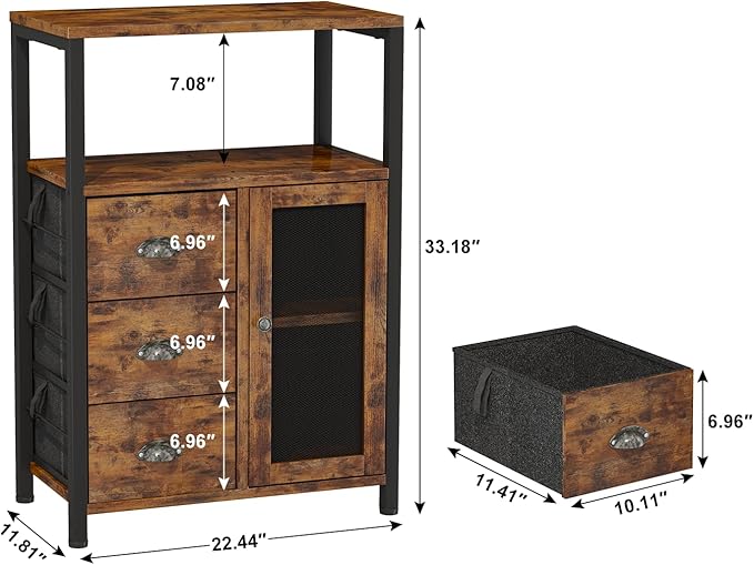 Homeiju Bathroom Floor Storage Cabinet Organizer with 3 Removable Drawers and 1 Door, Industrial Floor Storage Cabinet for Kitchen, Living Room, Bathroom, Home Office