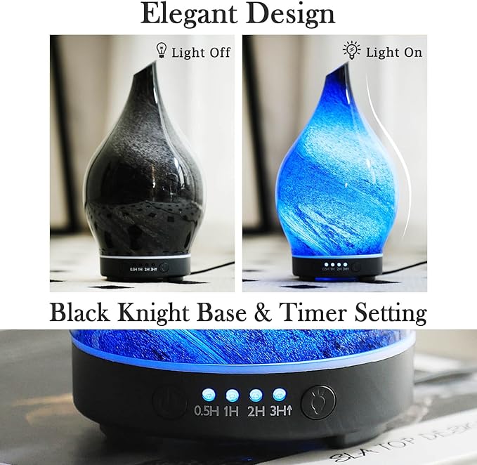 Porseme 150ml Essential Oil Diffuser Glass Color Changing Aroma Air Diffusers Aromatherapy Ultrasonic Cool Mist Humidifier 6 Running Hours Waterless Auto-Off for Sleeping Yoga Office Spa (Obsidian)