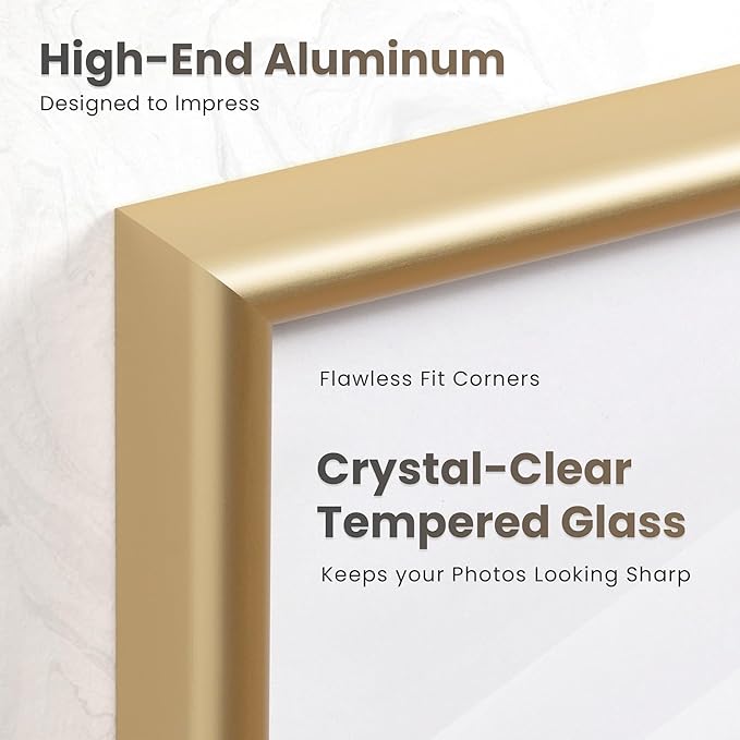 12x12 Gold Picture Frame, 12 x 12 Metal Frame Set of 3, Modern Gold Aluminum Frames with Tempered Glass, Matted to 10x10, Square 12 by 12 Wall Gallery Frame Set
