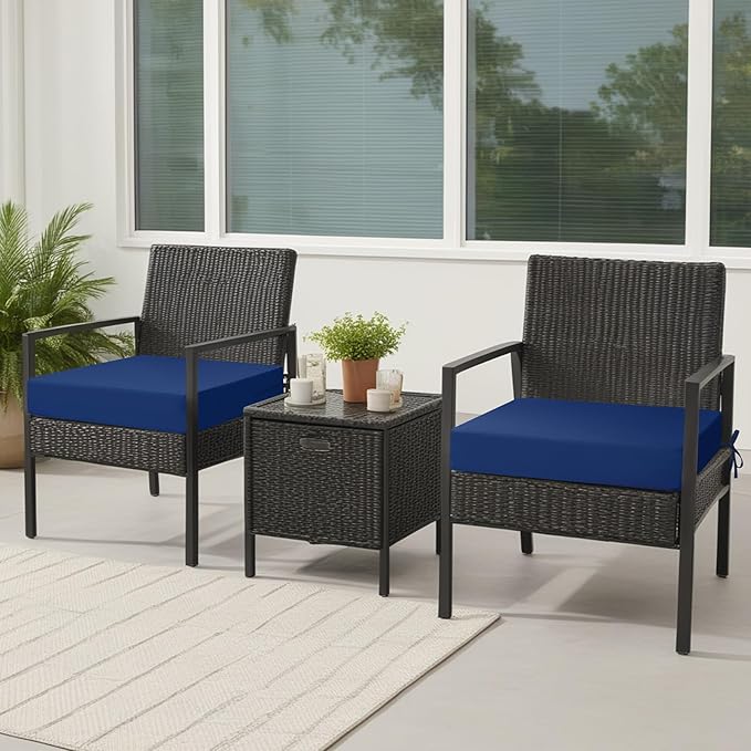 idee-home Outdoor Cushions for Patio Furniture, Outdoor Seat Cushion, Waterproof Couch Hampton Bay Deep Seat Replacement Chair Cushions for Garden Lawn Backyard Deck, 24 x 26 Navy Bue