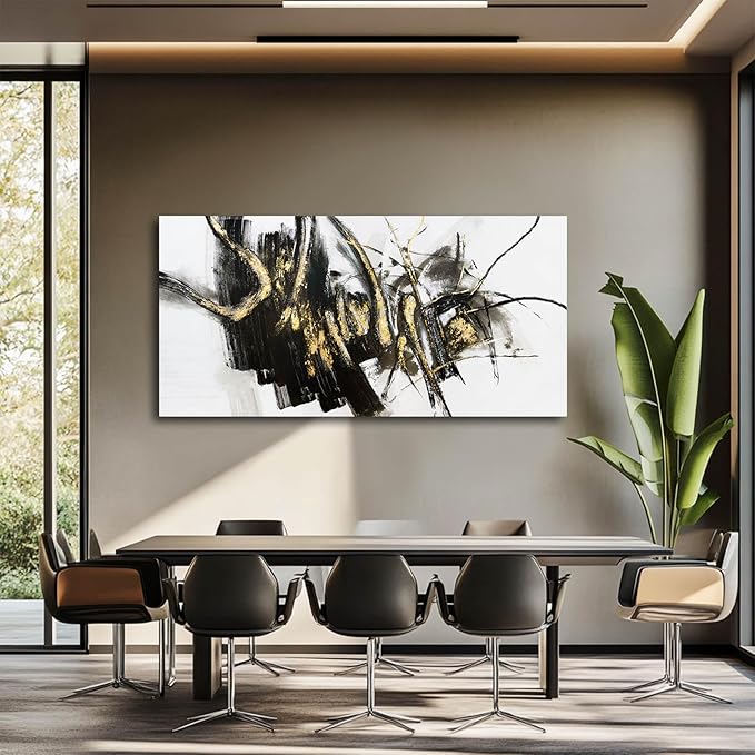 WINKAILIN Black Line Art Abstract Pictures Wall Decor for Dining Room Modern Artwork Grunge Posters for Room 29"x 58" Neutral Wall Art for Bedroom Office