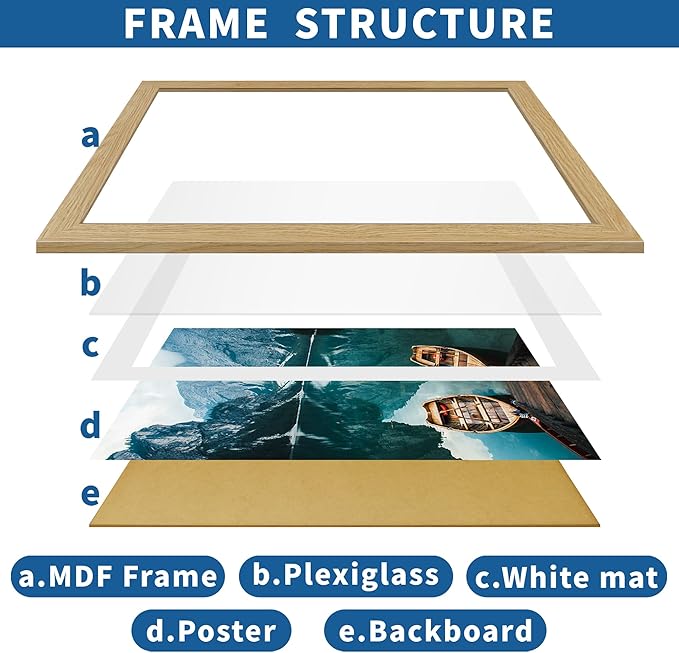 12x16 Picture Frame Set of 2, Natural Oak Wood Style - Display 12 x 16 Poster without Mat or 11x14 Picture with Mat, Wall Mounting Horizontal and Vertical