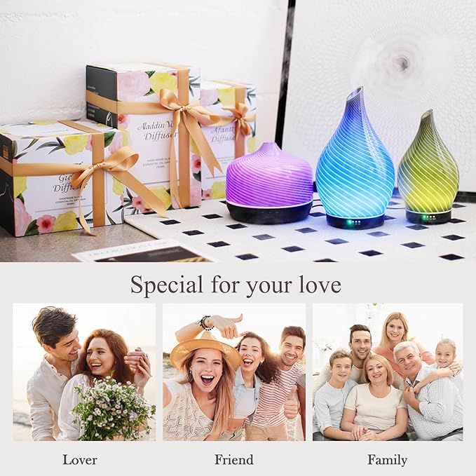 Porseme 150ml Essential Oil Diffuser Glass Color Changing Aroma Air Diffusers Aromatherapy Ultrasonic Cool Mist Humidifier 6 Running Hours Waterless Auto-Off for Sleeping Yoga Office Spa (Pure Grey)