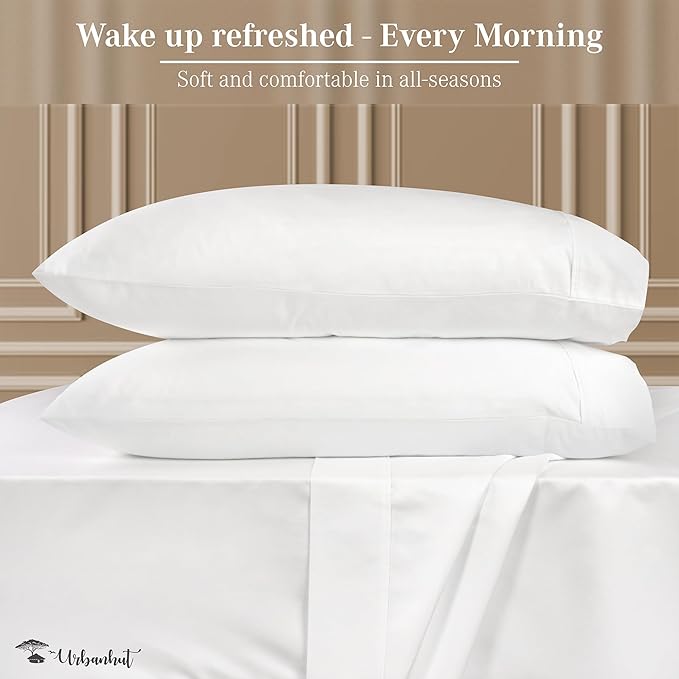 URBANHUT 700 Thread Count Egyptian Cotton Sheets Twin Size, 4Pc Sheet Set Soft Luxury Bed Sheets for Twin Size Bed, Sateen Weave Hotel Sheets, 16'' Elasticized Deep Pocket - White