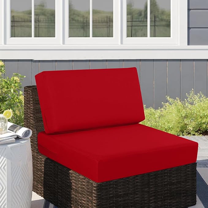 idee-home Outdoor Cushions for Patio Furniture, Outdoor Seat Cushion, Waterproof Couch Hampton Bay Deep Seat Replacement Chair Cushions for Garden Lawn Backyard Deck, 26.5 x 26.5 Red