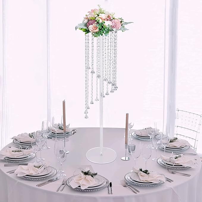 10 Pcs 31.5" Clear Acrylic Tall Flower Vases - Cylinder Pedestal Stands for The Table Centerpieces for Parties, Chandelier Crystals Decorative Flower Stand, Wedding, Celebration, Home Decoration