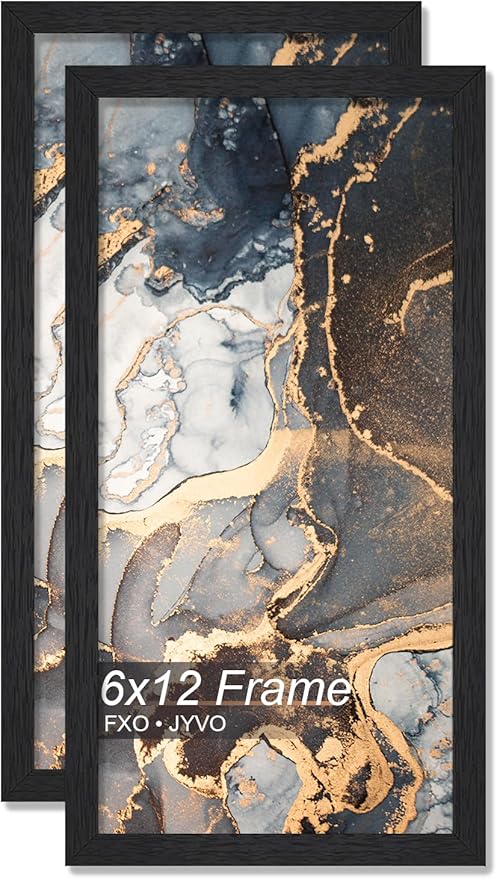 Engineered Wood 6x12 Picture Frame Set of 2, Black Frame for 6 x 12 Inch Picture Poster Photo, Light Weight 6 by 12 Frame with Wood-grain for Wall - 2 Pack/Black/6"x12"