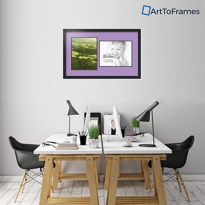ArtToFrames Collage Photo Frame Double Mat with 2 - 11x14 Openings and Satin Black Frame