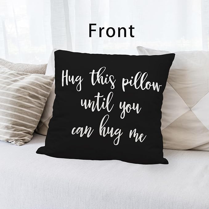 Sufamb Hug This Pillow Until You Can Hug Me Reversible Decor Throw Pillow Case Decor for Home Bedroom, 20'' x 20'' Black Pillow case,Gift Wife,Husband,Wedding Anniversary,Long Distance Relationship