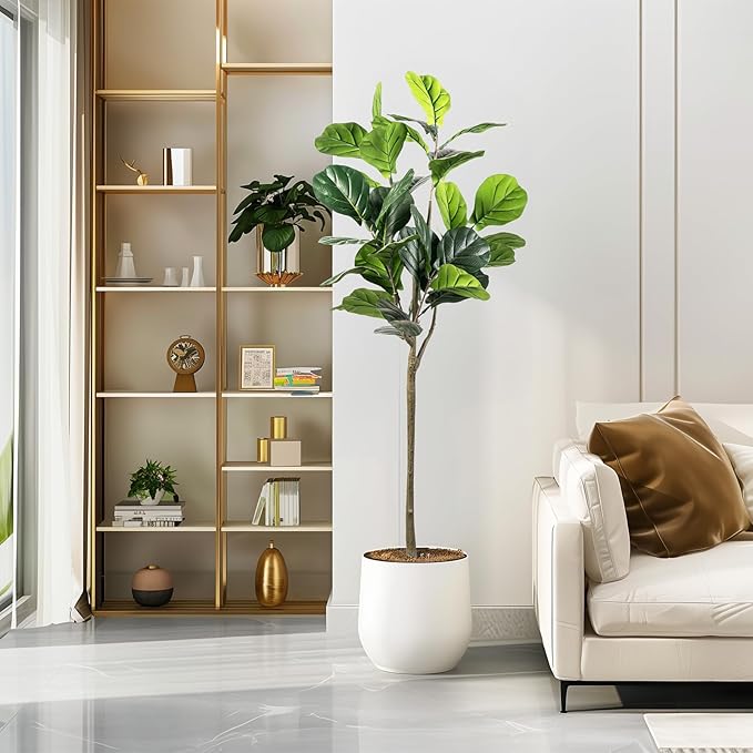 Artificial Fiddle Leaf Fig Tree, 5FT Faux Ficus Lyrata Plant Tall Fake Tree for Home Decor Artificial Tree for Indoor Office Living Room (Fiddle Leaf Fig Tree, 5 FT)