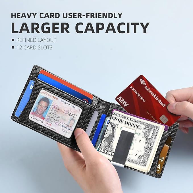 Zitahli Slim Wallet for Men Gifts 12 Card Slots ID Window With Money Clip Minimalist RFID Front Pocket Bifold Leather Small Thin Gift Box Dad Birthday Christmas Regalos Hombres