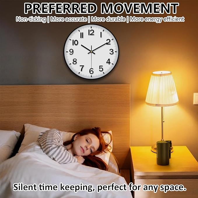 Modern Wall Clock, 10 Inch Digital Wall Clocks Battery Operated, Round Non Ticking Silent Analog Clock for Bedroom Living Room Kitchen Office Gym Classroom Decor,Black Battery Clock