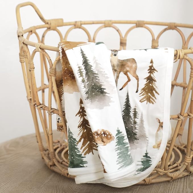 GRSSDER Baby Blankets Super Soft Stretchy Jersey Swaddle Blanket 2 Pack for Girls and Boys, Double Layer Reversible Receiving Blankets 34 x 44, Extra Large for Swaddling, Deer & Beige