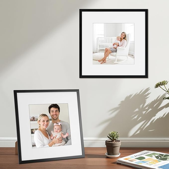 Giftgarden Black 12x12 Picture Frame Set of 4, Matted to 8x8 Picture with Mat, Matted Square Frames for Wall or Tabletop Display