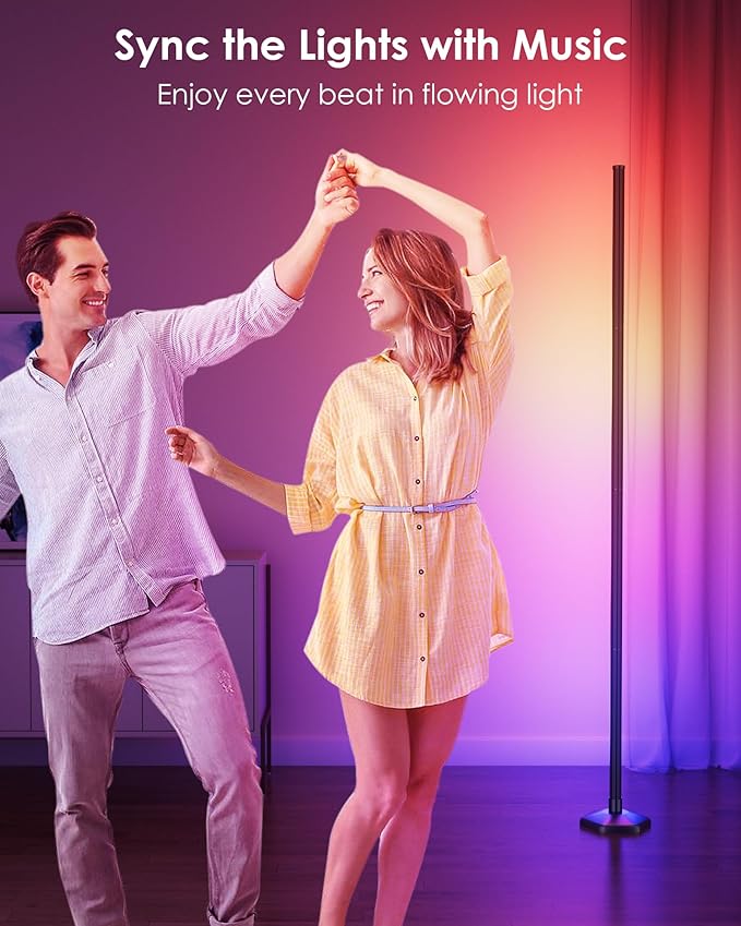 Corner Floor Lamp, 65" RGB Color Changing Mood Light with Remote Control, Dimmable LED Corner Lamp with Music Sync, Modern Floor Lamp for Living Room Gaming Room