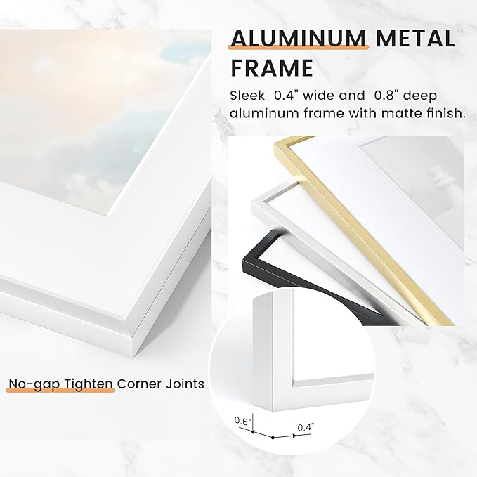 5x7 inch Metal Picture Frame - 5 x 7 Thin Aluminum Photo Frames with 4x6 Removable Mat - High Definition Plexiglass - Ideal for Wall or Tabletop Display - Silver, Set of 4