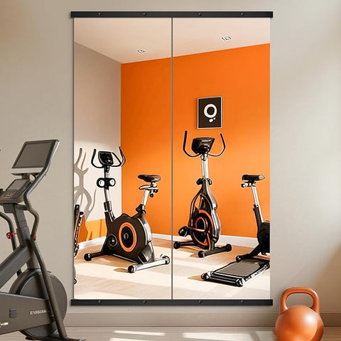 Home Gym Mirror for Wall, 70"x24"x2PCS Full Length Gym Mirror Frameless Wall-Mounted for Garage, Home Gym, Living Room, Bedroom(Black)