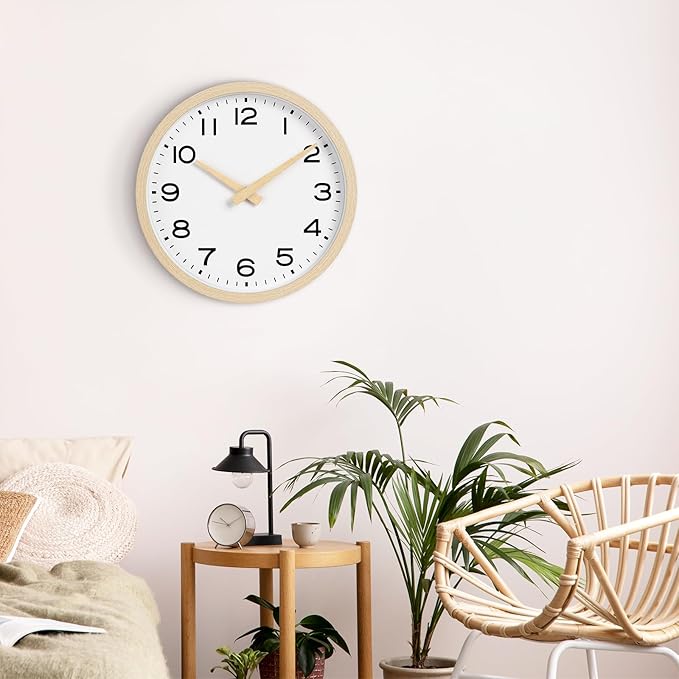 AKCISOT Wall Clock 12 Inch,Boho Office Wall Clocks Battery Operated Non Ticking,Silent Modern Clock Decorative for Kitchen,Bedroom,Living Room,Classroom(Wood Grain)