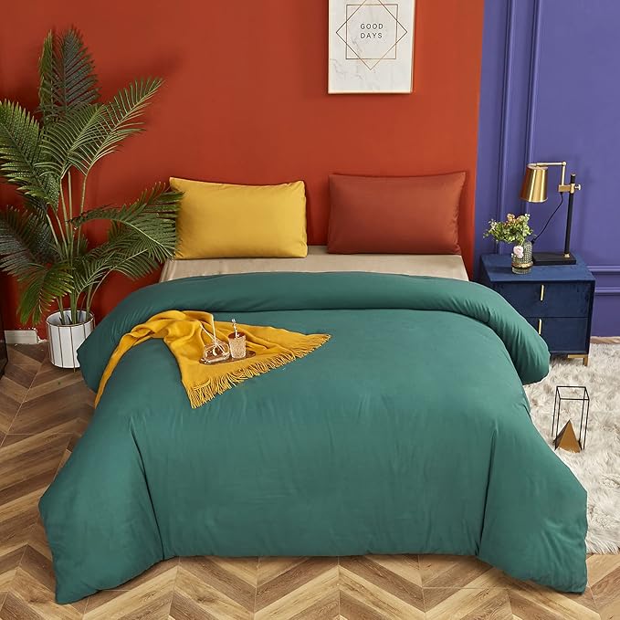 Luxlovery Emerald Green Comforter Set King Dark Green Bedding Comforter Set Solid Modern Forest Green Blanket Quilts Cotton Soft Breathable Comforter 1 Green+1 Caramel Pillowcases