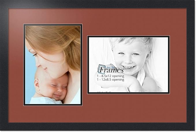 ArtToFrames Double-Multimat-776-766/89-FRBW26079 Collage Photo Frame Double Mat with 2-8.5x12 Openings and Satin Black Frame