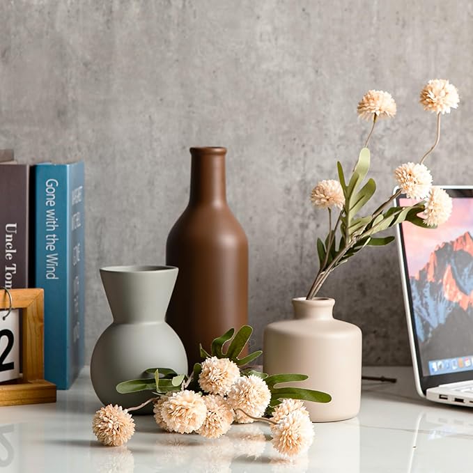 Modern Vases for Home Decor, Artificial Fake Flowers with Vase, Ceramic Vase for Centerpieces
