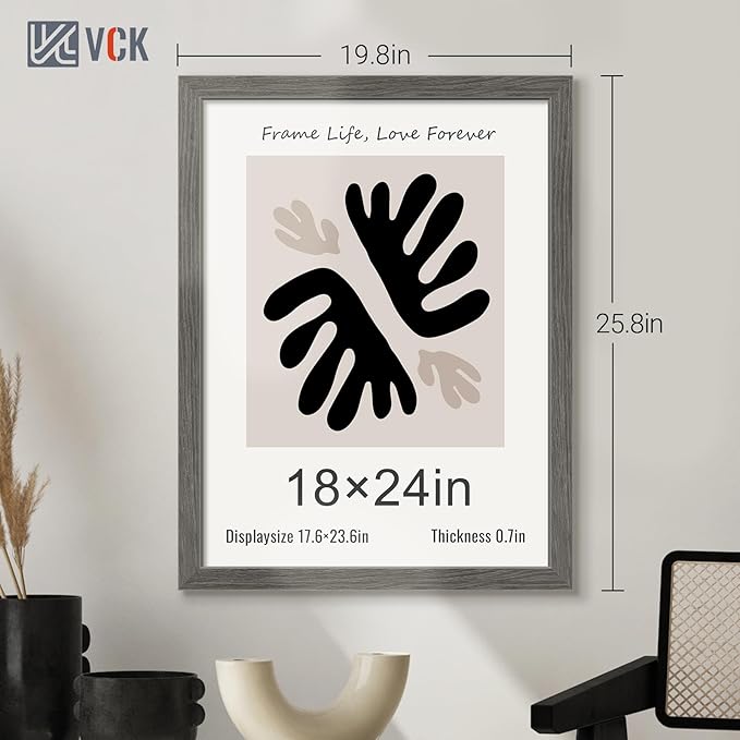 VCK 18x24 Frame Set of 5, Gray Solid Wood Poster Picture Frame, Exclusive Wood Grain, Wall Gallery Frame