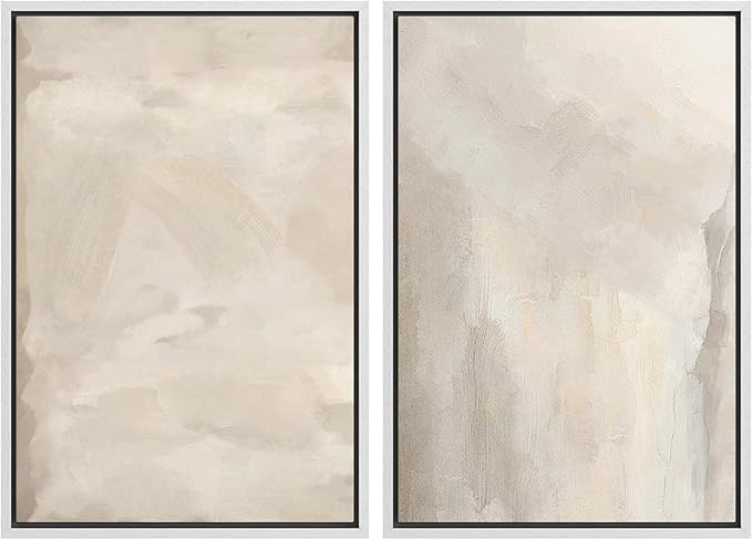 MUDECOR Framed Canvas Print Wall Art Abstract Neutral Tones Minimalist Earthy Color Palette Illustrations Modern Art Decorative Chic for Living Room, Bedroom, Office - 24"x36"x2 White