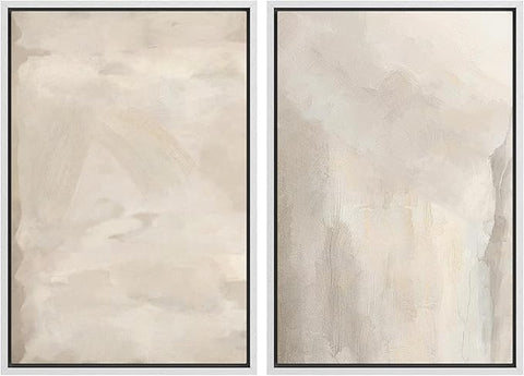 MUDECOR Framed Canvas Print Wall Art Abstract Neutral Tones Minimalist Earthy Color Palette Illustrations Modern Art Decorative Chic for Living Room, Bedroom, Office - 24"x36"x2 White