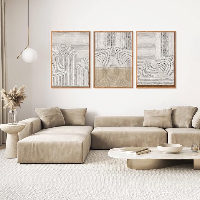 Large Modern Abstract Arch Framed Canvas Wall Art,Neutral Spiral Circles Wall Decor,Boho Beige Geometric Artwork,Mid Century Minimalist Art Print for Living Room,Bedroom,Office-24 x36 x3