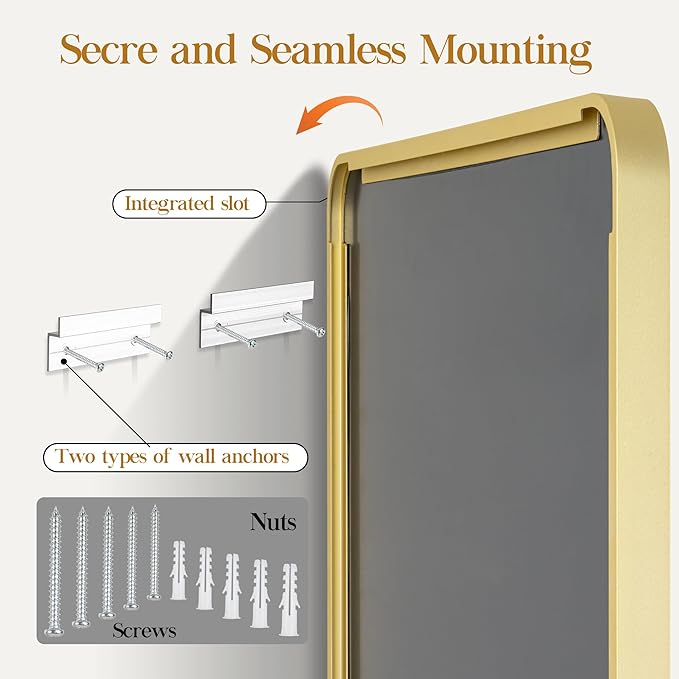 28×32 Glod Bathroom Mirror, Rectangular Bathroom Vanity Mirror for Wall with Rounded Corners & Aluminum Alloy Frame, Tempered-Glass, Modern, Farmhouse, Horizontal/Vertical, Entryway, Bedroom