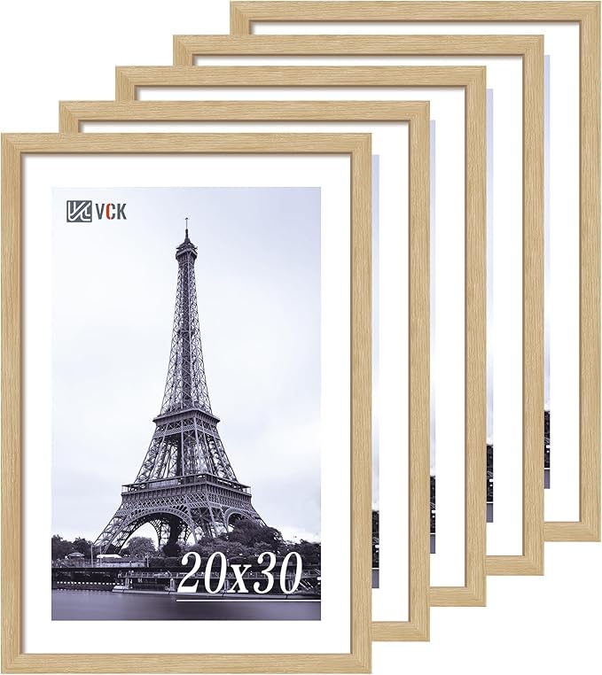 VCK 20x30 Oak Wood Frame for Poster & Picture, Natural Solid Wood Photo Frames 5 Pack, Wall Mounting Hanging