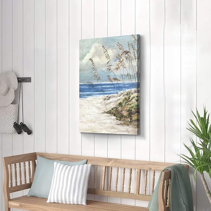 ARTISTIC PATH Abstract Beach Canvas Wall Art: Seaside Artwork Hand Painted Painting Picture for Wall (24" W x 36" H,Multi-Sized)