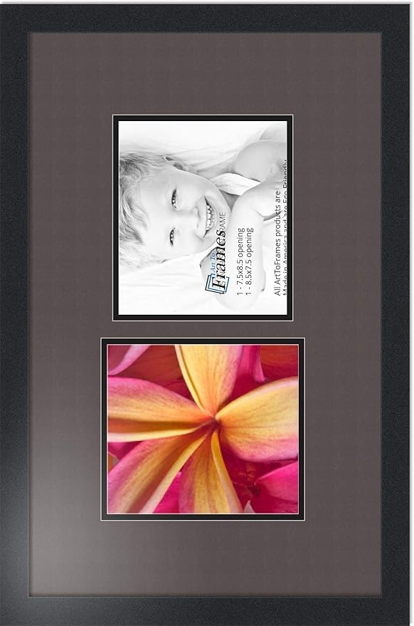 ArtToFrames Collage Photo Frame Double Mat with 2 - 7.5x8.5 Openings and Satin Black Frame