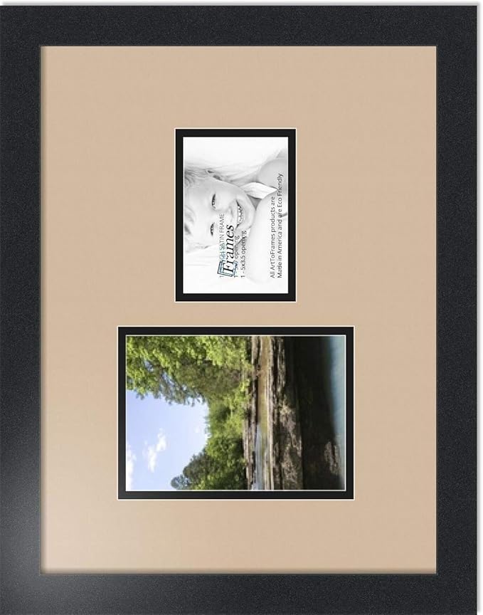 ArtToFrames Double-Multimat-109-782/89-FRBW26079 Collage Photo Frame Double Mat with 1-3.5x5, 5x7 Openings and Satin Black Frame