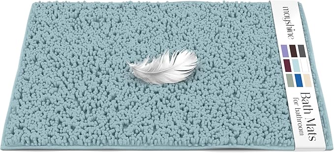 MAYSHINE Plush Shaggy Chenille Bath Mat | Extra Soft, Super Absorbent, Non-Slip Bathroom Rug | Fluffy Microfiber, Area Rug Sets for Bathroom Floor, Kitchen, Living Room | 39"x24" | Spa Blue