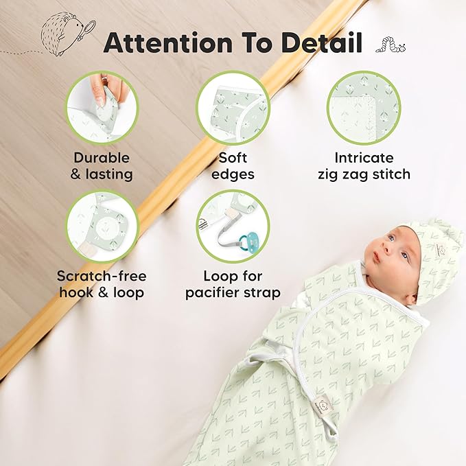 KeaBabies 3-Pack Swaddles for Newborns, Girls, Boys with Hats - Organic Soft Baby Sleep Sacks, Breathable Baby Swaddle 3-6 Months Beanies Set, Premie Infant Sleep Sack 0-3 Months (Leafy)