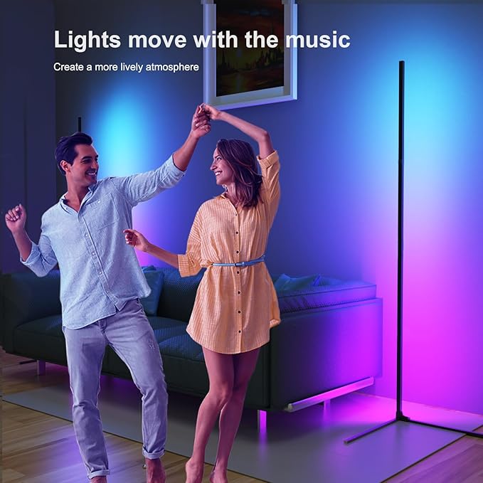 Corner Floor Lamp, 60”Smart RGB LED Floor Lamp with App and Remote Control,High Brightness Led,16 Million Colors, Music Sync, Timer Setting, Mood Lighting,Ideal for Living Rooms, Bedrooms.