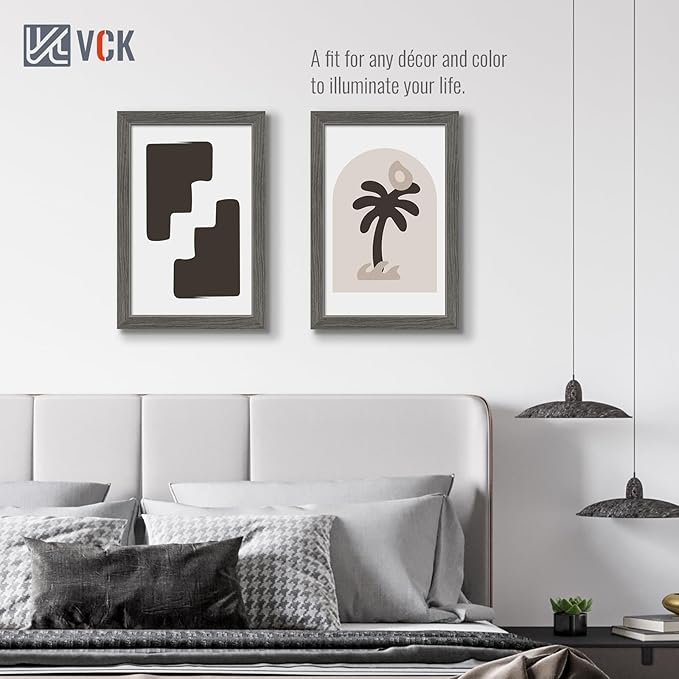 VCK 11x17 Picture Frame 5 Pack, Gray Solid Wood Poster Picture Frame, Exclusive Wood Grain, Wall Mounting Hanging
