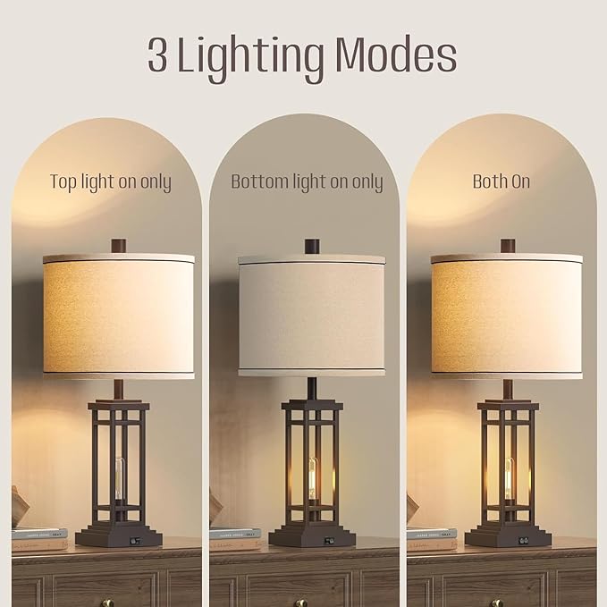 ROTTOGOON 27.5 Tall Farmhouse Table Lamp with USB C + USB A Charge Ports, Rustic Living Room Lamp, Black Industrial End Table Lamp for Bedroom Living Room Nightstand (Oil-Rubbed Bronze)
