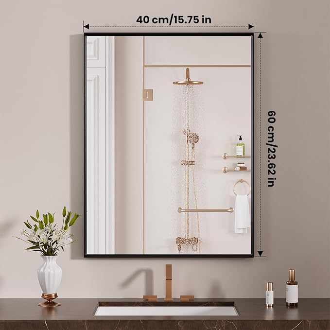 LOAAO Black Bathroom Mirror 16"X24" for Wall, Rectangle Bathroom Vanity Mirror, Hangs Vertically or Horizontally, Easy to Install, Modern Design