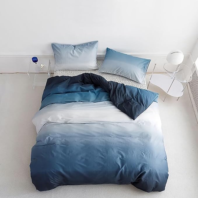 Luxlovery Gradient Blue & White Comforter Set King Ink Blue Bedding Set Solid Navy Blanket Quilts Soft Breathable Blanket Quilts Abstract Comforter Set Women Men