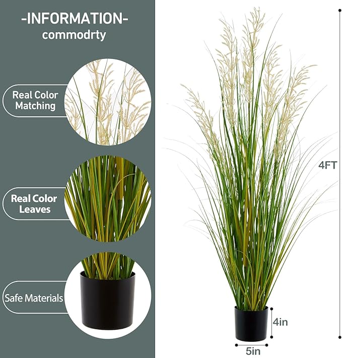 Artificial Plant 47in Tall 2pk Grass, Onion Grass Artificial Greenery Floor Plants Faux Pampas Grass in Pot, Ideal Housewarming/Office Gift for Indoor Outdoor