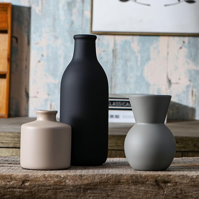 Ceramic Flower Vase Without Dried Fake Flowers, Small Vase for Centerpieces, Modern Vases for Home Decor- 3 Pcs