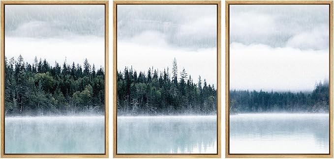 SIGNWIN Framed Canvas Print Wall Art Set Film Grain Cinematic Mountain Forest Lake Nature Wilderness Photography Modern Art Landscape Relax/Calm for Living Room, Bedroom, Office - 24"x36"x3 Natural