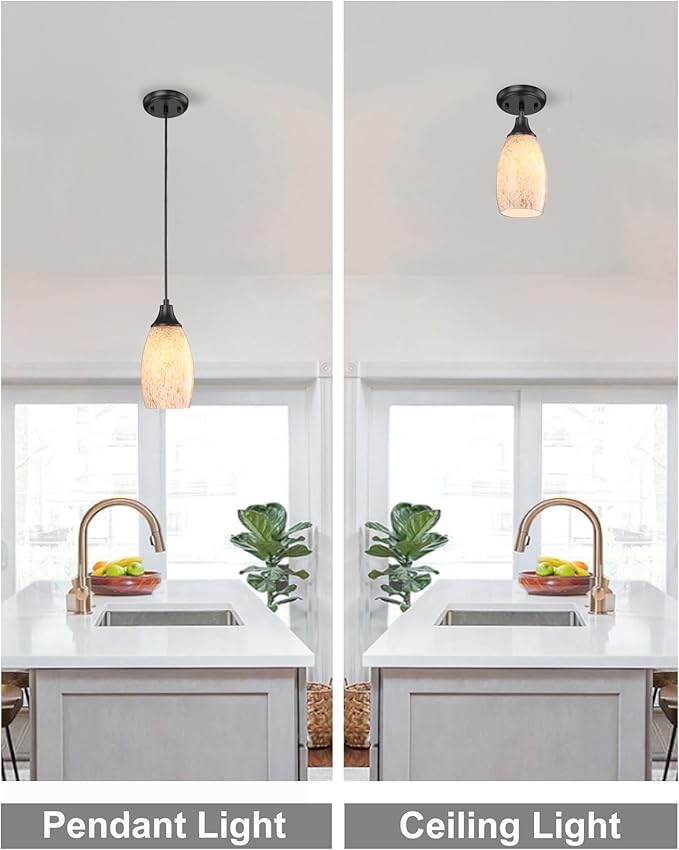 Milk Glass Pendant Lights for Kitchen Island mini Pendant Glass Hanging Light Art Glass lamp Shades with Black Adjustable Cord for Kitchen Over Sink,Hallway,Dining Room Bathroom