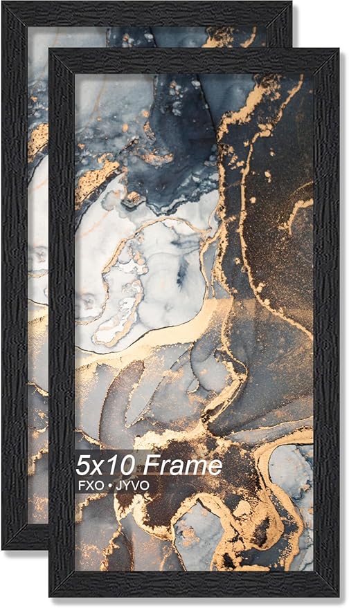 Engineered Wood 5x10 Picture Frame Set of 2, Black Frame for 5 x 10 Inch Picture Poster Photo, Light Weight 5 by 10 Frame with Wood-grain for Wall - 2 Pack/Black/5"x10"