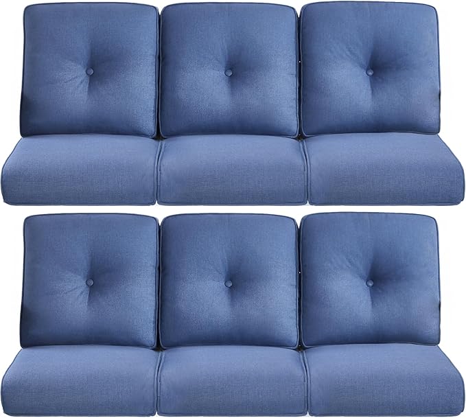 22x25/22x24 Outdoor Furniture Cushions Set of 6 - Comfortable Patio Chair Cushion for Rattan Wicker Dining Rocking Swivel Chairs Loveseat Couch L-Shape Sectional Sofa - Navy Blue/Button